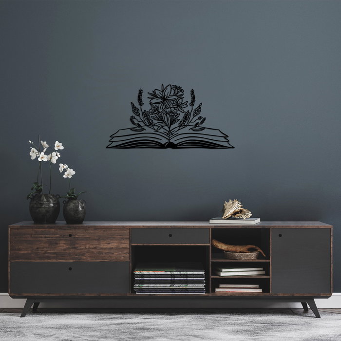 Wallity Book And Flower Escultura de Pared en Negro